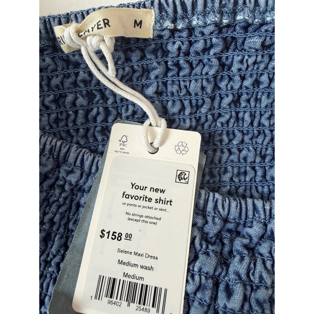 Marine Layer Selene Maxi Dress Medium Chambray Blue Smocked Tiered Linen Blend - Picture 2 of 11